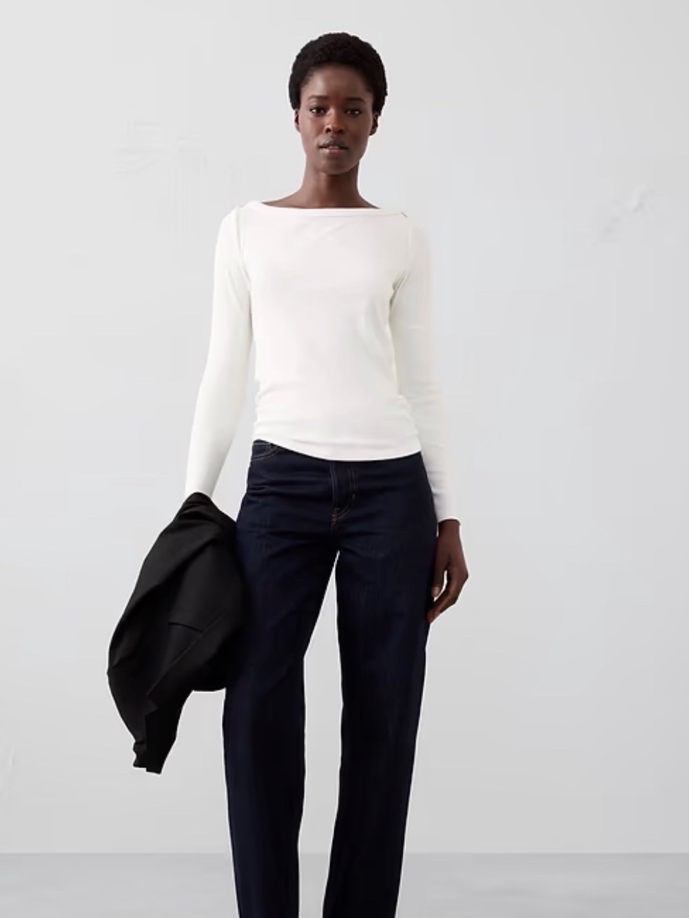Banana Republic White Boatneck Long-Sleeve Top